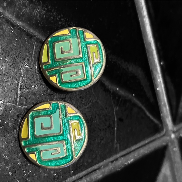 80's Modernist ENAMEL EARRINGS, Vintage - Picture 3 of 6